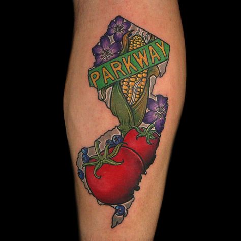 New Jersey Tattoo by Jessa Bigelow Jersey Tattoo, New Jersey Tattoo, State Tattoos, Art Schools, Inner Arm Tattoo, 13 Tattoos, C Tattoo, Magic Tattoo, Ink Inspiration