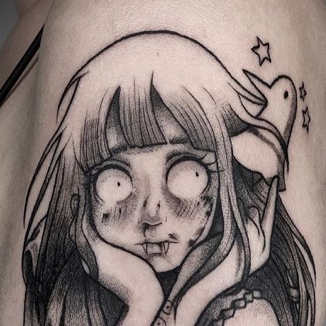 🦇| Blackwork on Instagram: "🖤 AIKO TANAKA • PUNPUN 🖤 Gracias por pedirme proyectos tan bonitos.🙇🏻‍♂️ Me gustaría tatuar mas personajes, si tienes alguno en mente y te gustaría tatuártelo conmigo, no dudes en mandarme DM. 💌 . Hecho en @grim.art.mx . . . . . #oyasumipunpun #oyasumi_punpun #oyasumipunpuntattoo #oyasumipunpunfanart #animetattoo #mangatattoo #manga #tattoo #blackworktattoo #blackworkers #inktattoo #sad #sadness" Punpun Tattoo, Laugh Tattoo, Black Flash Tattoos, Aiko Tanaka, Dice Tattoo, Goodnight Punpun, Manga Tattoo, Temp Tattoo, No Dudes