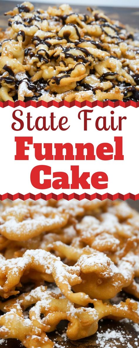 State Fair Funnel Cake Recipe, Fair Funnel Cake Recipe, Gluten Free Funnel Cake, Funnel Cake Recipe Easy, Funnel Cake Bites, Homemade Funnel Cake, Funnel Cake Recipe, State Fair Food, Funnel Cakes