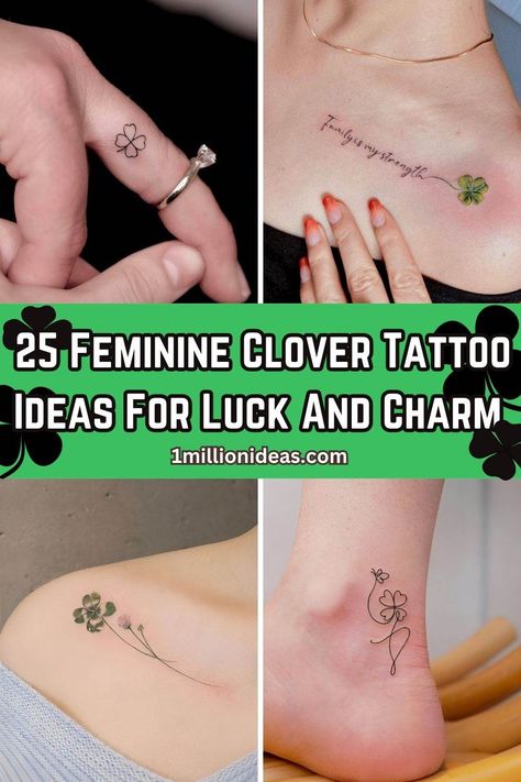 For centuries, four-leaf clovers have been the symbol of luck. Countless people are obsessed with it, believing fortune will come their way… Four Clover Tattoo, Irish Clover Tattoo For Women, Irish Memorial Tattoo, 4 Leaf Clover Tattoos, Clover Tattoo For Women, 4 Leaf Clover Tattoo For Women, Irish Quotes Tattoos, Celtic Shamrock Tattoo, Clover Leaf Tattoo