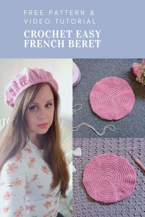 Crochet this beautiful French beret with the free pattern and video tutorial. This crochet project is perfect for beginners, and looks beautiful in all seasons. Crocheted with 100% mercerized cotton, this elegant project definitely has "Emily in Paris" vibes. Crochet Beret Free Pattern Easy, Beret Free Pattern, Crochet Beret Free Pattern, Beret Crochet, Crochet Beret Pattern, Feminine Crochet, Cottagecore Crochet, Crochet Baby Projects, Beret Pattern