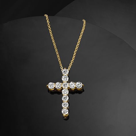 Ross-Simons - 1.00ct t. w. Lab Grown Diamond Cross Pendant Necklace in 14kt Yellow Gold. 18". Showcasing a timeless symbol of faith, this modern design offers more sparkle for less. Our meaningful cross pendant necklace shimmers with 1.00 ct. t. w. round brilliant-cut lab-grown diamonds in polished 14kt yellow gold. Suspends from a cable chain with a 2" extender. Lab-grown diamonds are identical to mined diamonds according to their optical, physical and chemical properties. All Ross-Simons lab-g Diamond Cross Pendant Necklace, Gold Diamond Cross Necklace, Diamond Cross Necklace Gold, Physical And Chemical Properties, Diamond Cross Necklace, Jewellery Trends, Diamond Cross Necklaces, Timeless Symbol, Diamond Cross Pendants