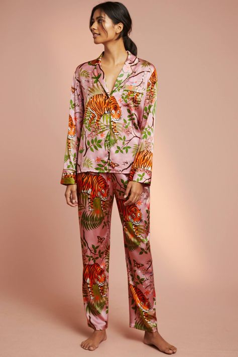 Karen Mabon Tiger Blossom Silk Sleep Pants | Anthropologie Maternity Christmas Pajamas, Pajamas For Teens, Lingerie Outfit Night, Olivia Von Halle, Womens Pjs, Silk Clothes, Sleepy Time, Best Pajamas, Silk Outfit