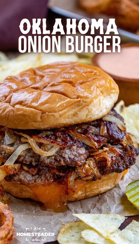 Oklahoma Fried Onion Burger, Fried Onion Burger Recipe, Fried Onion Burgers, Onion Burger Recipe, Onion Burgers, Onion Burger, Beef Patties, Burger Toppings, Fry Sauce