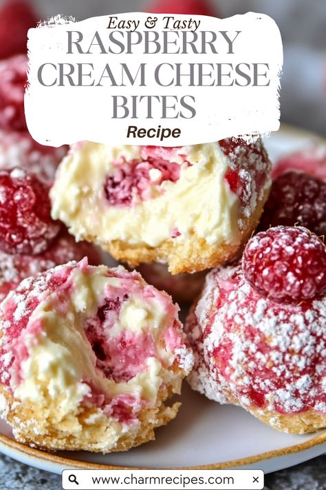 Delicious Raspberry Cream Cheese Bites Cream Cheese Bites, Cheese Bites Recipe, Raspberry Cream Cheese, Raspberry Desserts, Postre Keto, Raspberry Cream, Raspberry Recipes, Bite Size Desserts, Quick Dessert