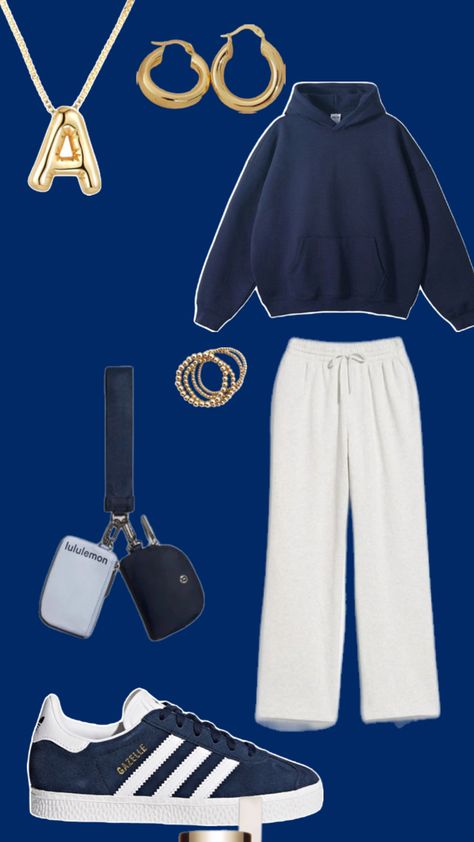 Blue winter outfit. Wide leg sweats, cold weather fit, school fit Wide Leg Sweats Outfit, Blue Winter Outfit, Blue Outfit Winter, Wide Leg Sweats, Outfit Wide Leg, Fits 2023, Sweats Outfit, Outfit School, Blue Winter