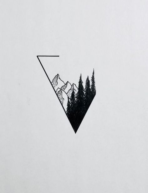 Tattoos For Hikers, View Tattoo, Drawing Forest, Geometric Tattoo Pattern, Tatuagem Masculina Pequena, Hiphop Style, 심플한 그림, Graffiti Tattoo, Tattoo Zeichnungen