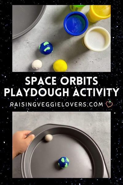 This is a fun, hands-on activity to teach your kids the concept of space orbits! #outerspace #space #planets #orbit #playdough #playdoh #handsonlearning #learnthroughplay #kidsactivities #homeschool #kidscience Universe Kindergarten Activities, Galaxy Activities For Kids, Space Activities For Preschool, Planet Activities, Space Preschool Activities, Squirrel Scouts, Planets Preschool, Space Activities Preschool, Planets Orbit