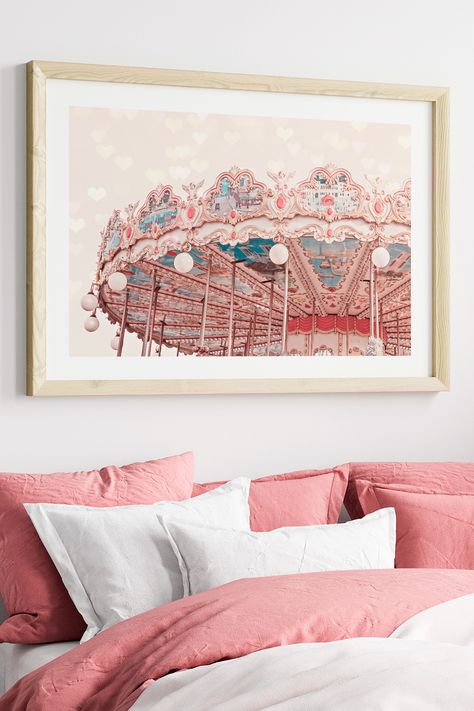 Pink Aesthetic Bedroom Ideas Vintage, Carnival Bedroom, Pink Wall Decor Bedroom, Girls Paris Themed Bedroom, Pink Aesthetic Bedroom, Stylized Photography, Paris Carousel, Travel Themed Bedroom, Paris Themed Bedroom