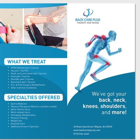 Brochure for physical therapy office Brochure contest design#brochure#winning#drshawnvjohn Human Spine, Fitness Flyer, Physiotherapy Clinic, Pamphlet Design, Free Brochure Template, Doctors Day, Visiting Card Design, Therapy Office, Clinic Design