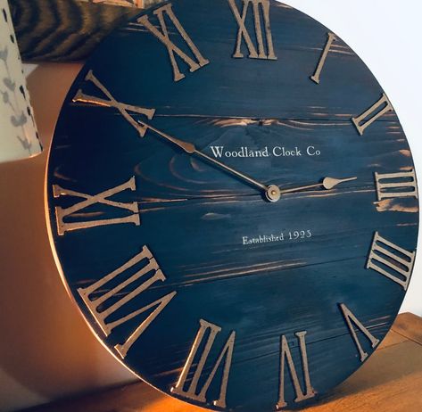 Farmhouse Clocks, Blue Wall Clocks, Navy And Copper, Rustic Wall Clock, Bedroom Wall Clock, Rustic Wall Clocks, Dark Blue Walls, Blue Living Room Decor, Rustic Clock