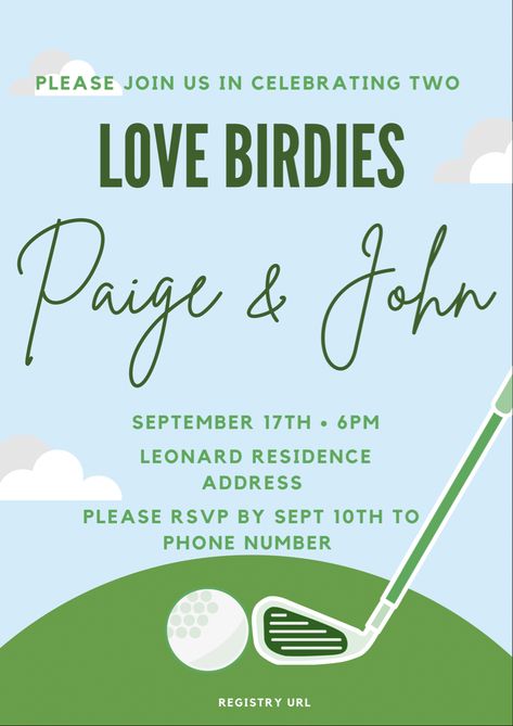 Golf Wedding Shower Theme, Golf Themed Bridal Shower Ideas, Golf Theme Bridal Shower Ideas, Couples Shower Themes, Couples Golfing, Golf Wedding Theme, Golf Wedding, Wedding Shower Themes, I Do Bbq