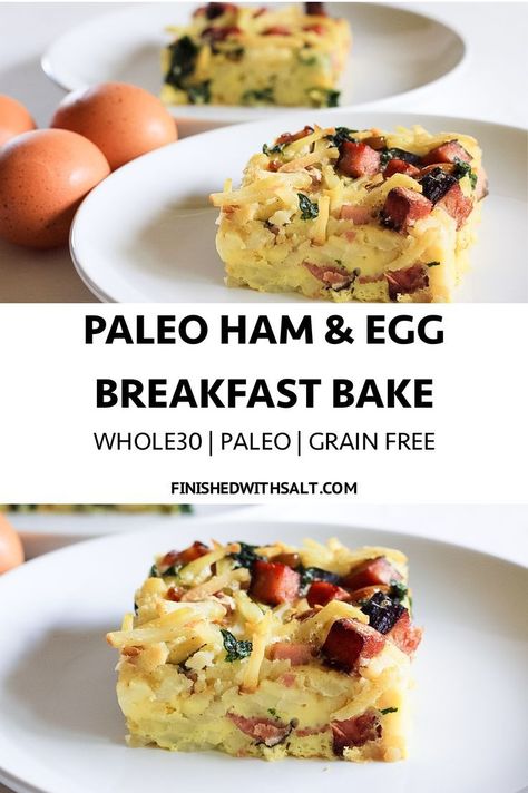 Gluten And Dairy Free Egg Bake, Paleo Breakfast Bake, Egg Bake Dairy Free, Gluten Free Dairy Free Egg Casserole, Gluten Free Dairy Free Egg Bake, Dairy Free Egg Bake, Ham Egg Breakfast, Paleo Ham, Whole30 Easy