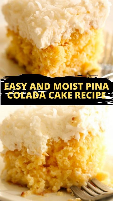 Easy and Moist Pina Colada Cake Recipe - howtocook Pina Colada Cake Recipe Easy, Diy Yellow Cake, Orange Dreamsicle Cake Recipe, Pina Colada Cake Recipe, Beginner Baking, Coconut Poke Cakes, Pecan Pie Cake, Crumble Cookie Recipe, Pina Colada Cake