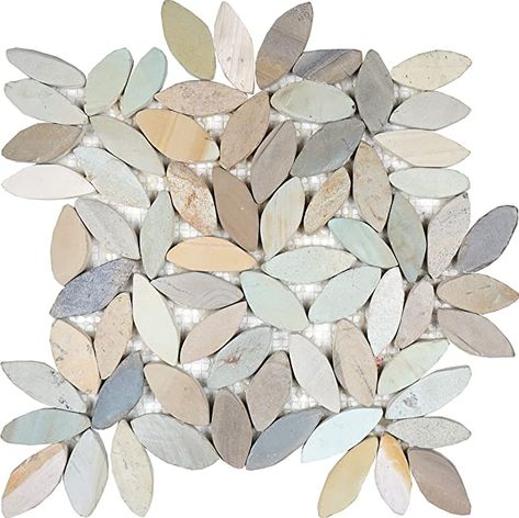 Interlocking Flower Mosaic Autumn Floor Tiles (1-Sheet) Kitchen, Bathroom, and Patio Flooring | Indoor and Outdoor Use | Natural Golden Green Stones | Quick and Easy Grout Installation - - Amazon.com