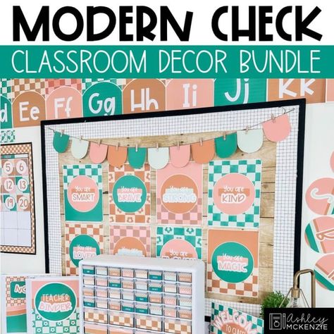 Modern Check Classroom Decor Classroom Bundle Decor, Pink And Blue Classroom Theme, Checkered Classroom Decor, Green Classroom Decor, Planner Binder Cover, Teacher Corner, Themed Classroom Decor, Word Wall Headers, Clock Labels