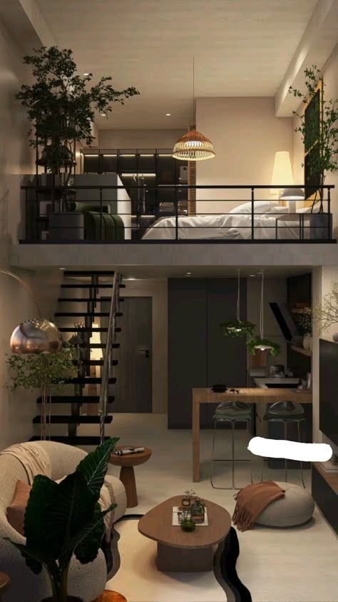 Tiny Studio Apartment Aesthetic, Studio Apartment Vision Board, Minimalistic Loft Apartment, Loft Apartment Seoul, Urban Studio Apartment Interior Design, Minimal Nyc Apartment, Closed Space Interior Design, Loft Studio Apartment Layout, Studio Small Ideas