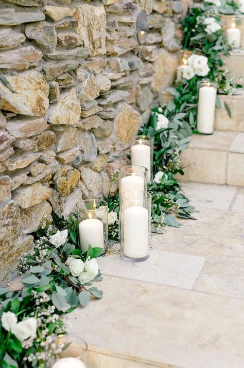 35 Creative Ways To Dress Up Your Wedding With Candles 1 - Fab Mood | Wedding Colours, Wedding Themes, Wedding colour palettes Wedding Stairs, Wedding Favors Cheap, Diy Wedding Favors, Wedding Aisle, Wedding Flower Arrangements, Wedding Ceremony Decorations, Church Wedding, Wedding Candles, White Candles