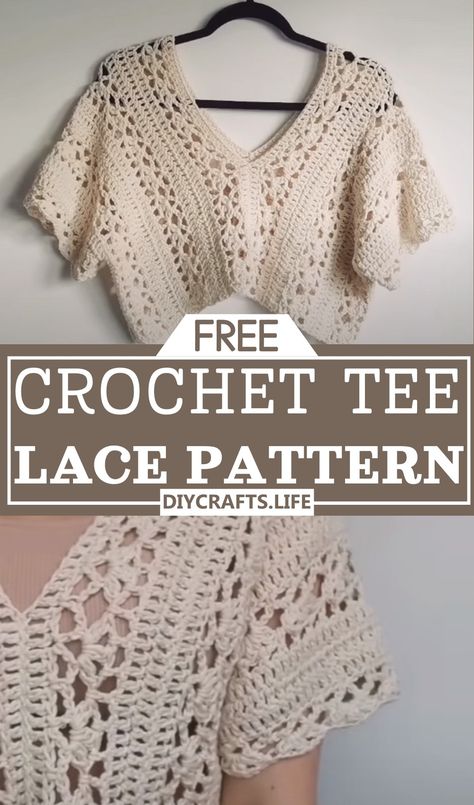 Crochet Tee Top Patterns For Handmade Fashion - DIY Crafts Crochet Tops With Sleeves Free Patterns, Quick Useful Crochet Projects, Crochet Yoga Top, Crochet Lace Top Pattern Free, Top Down Crochet Sweater Pattern Free, Lace Crochet Top Pattern, Lacy Crochet Top, Boho Top Pattern, Crocheted Fashion