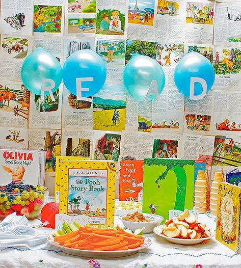 Cheap Birthday Party Ideas, Bookworm Party, Library Party, Book Themed Birthday Party, Storybook Party, Book Birthday Party, Cheap Birthday Party, Book Birthday Parties, Kid Birthday Party Ideas