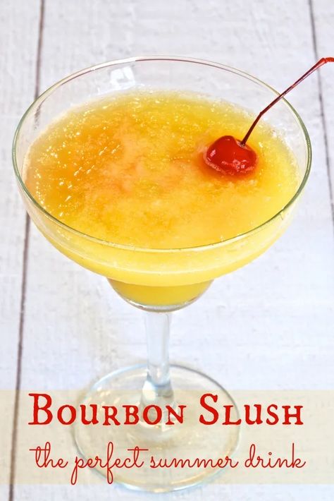 Whiskey Slush Recipe, Bourbon Slush Recipe, Whiskey Slush, Bourbon Slush, Slush Recipes, Drink Poster, Orange Juice Concentrate, Perfect Summer Drink, Bourbon Drinks