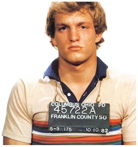 Actor Woody Harrelson was arrested by Columbus, Ohio police in October 1982 and charged with disturbing the peace (he was allegedly dancing in the middle of a busy road and tried to run away from the cops). The 'Cheers' star, 21 at the time, avoided jail time by paying a fine. Celeb Mugshots, Famous Mugshots, Vintage Mugshots, Celebrity Mugshots, Woody Harrelson, Photo Star, Celebrity Facts, Stylish Celebrities, Rich And Famous