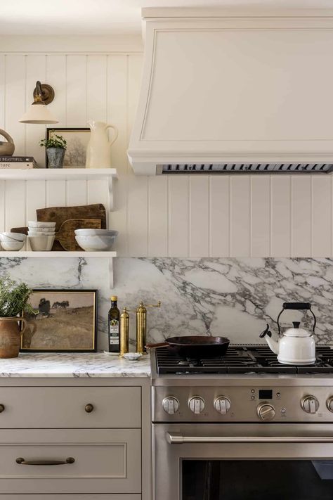 Neutral Kitchen Design: Get The Look - Mindy Gayer Design Co. Neutral Kitchen Designs, Mindy Gayer Design, Kitchen Floor Plan, Custom Floating Shelves, Country Cottage Kitchen, Neutral Kitchen, Kitchen Views, Kitchen Cabinet Handles, Cottage Kitchen