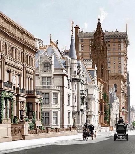 FIFTH AVENUE AT 52ND STREET IN NYC IN THE 1890’S Nwe York, New York Mansion, Age Aesthetic, Architecture Collection, Downtown New York, Nyc Aesthetic, New York Aesthetic, Gilded Age, 5th Avenue