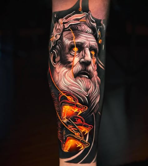 Greek Gods Tattoo, Ancient Greek Tattoo, Hermes Tattoo, Gods Tattoo, Hades Tattoo, Greek God Tattoo, Tattoo Sleeve Ideas, Colored Tattoo Design, Poseidon Tattoo