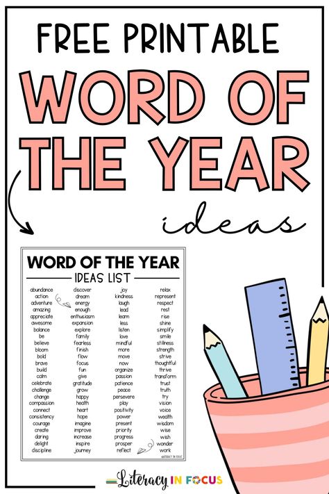 New Year Activities For Middle School, Word Of The Year Ideas 2023, January Back To School Activities Middle School, New Years Activities 5th Grade, Word Lists For 3rd Grade, Word For The New Year Ideas, Word Of The Year, New Years One Word Activity, One Word New Years Resolution For Kids