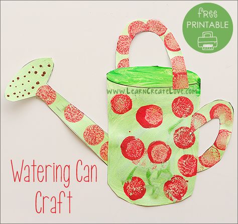 Printable Watering Can Craft Planting Art For Toddlers, Spring Plants Crafts Preschool, Garden Art And Craft Preschool, Toddler Plant Crafts, Watering Can Art Preschool, My Garden Activities Preschool, Garden Craft Toddler, Garden Prek Activities, Plant Preschool Crafts