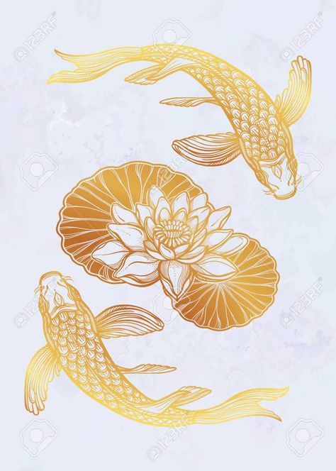 Gold Fish Painting, Koi Dragon, Water Lotus, Lotus Flower Tattoo Design, Koi Painting, Henna Drawings, Houses Uk, Lucky Dragon, Fish Drawing