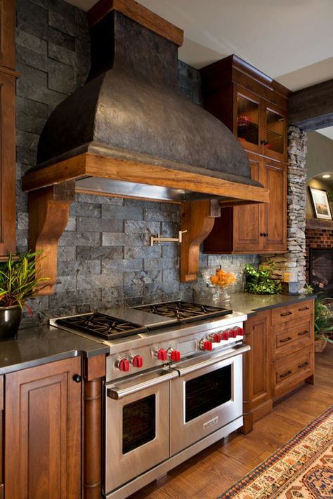 Rustic style really brings the excitement to the room. It works great with farmhouse and country style. Take a look at this rustic kitchen ideas, rustic kitchen cabinets, rustic kitchen floor, and rustic kitchen designs! Farmhouse Style Kitchen Cabinets, Dapur Rustic, Rustic Kitchen Cabinets, Stone Backsplash, Farmhouse Kitchen Cabinets, Kitchen Cabinets Decor, Kitchen Cabinet Styles, Rustic Kitchen Design, Cabin Kitchens