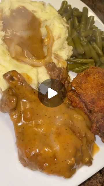 Destiny symone on Instagram: "Smothered pork chops or plain fried? 🤔" Southern Fried Pork Chop Recipes, Smothered Pork Chops Stove Top, Fried Smothered Pork Chops, Smothered Pork Chops Skillet, Oven Smothered Pork Chops, Smothered Fried Chicken, Pork Chop Dinner Ideas, Fried Pork Steak, Pork Chops Smothered