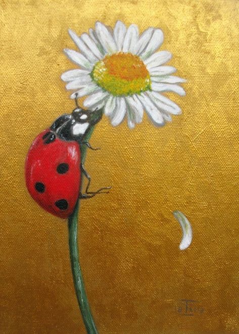 Mother Earth Art, Grass Painting, Easy Flower Painting, Ladybug Art, Wine And Canvas, Daisy Painting, Farmhouse Art, Art Drawings For Kids, Flower Art Painting