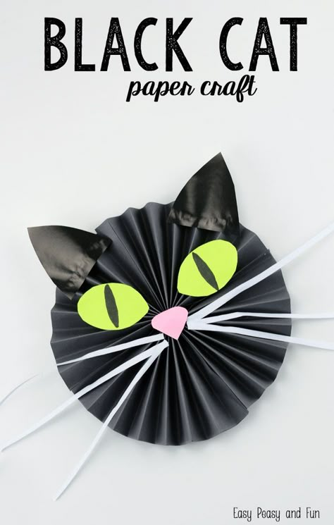 Black Cat Paper Craft - Easy Peasy and Fun Cat Paper Craft, Halloween School Crafts, Kanban Crafts, Halloween Diy Paper, Cat Paper, Easy Halloween Party, Halloween Paper Crafts, Easy Halloween Crafts, Kitty Party