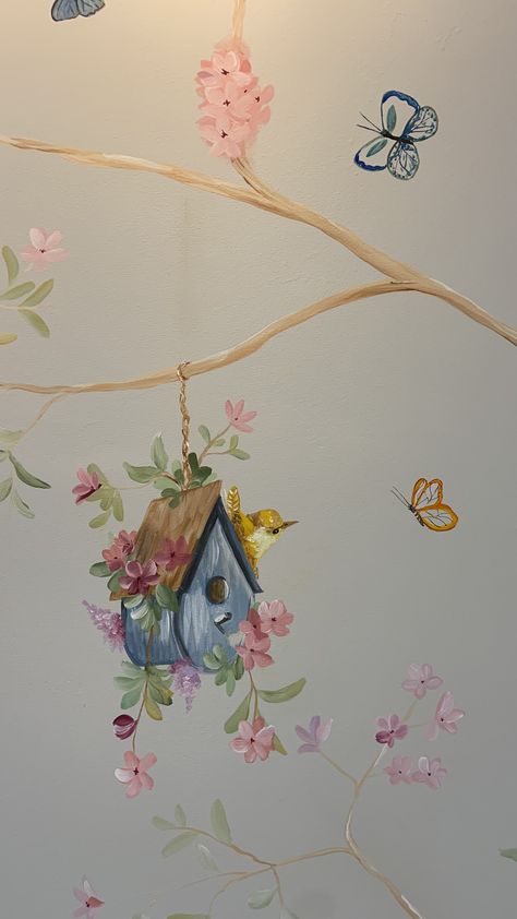 Mural In Living Room, Fairy Mural Kids Rooms, Cool Wall Painting Ideas Bedroom, Painting Ideas On Walls Bedrooms, Diy Painted Mural, Mural Art Bedroom Ideas, Cottagecore Mural, Small Mural Ideas, Accent Wall Ideas Painted