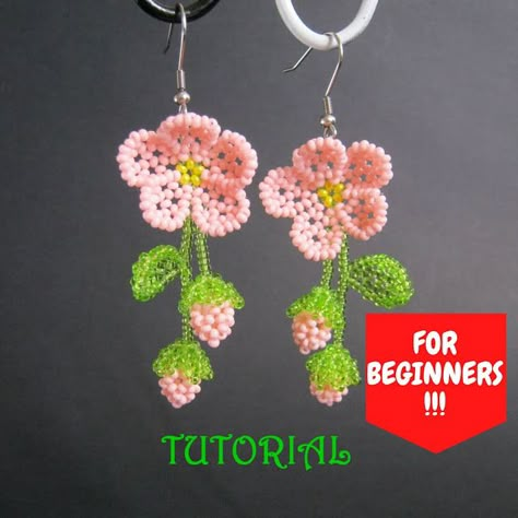 Beaded Flowers Patterns, Seed Bead Flowers, Art Perle, Beaded Earrings Tutorials, Beaded Jewelry Tutorials, Seed Bead Tutorial, Beaded Earrings Patterns, Beading Tutorial, Beaded Crafts