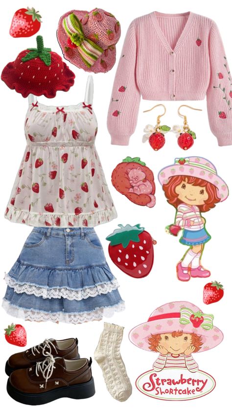 I found all this stuff on ROMWE if you’re looking for it! Strawberry Shortcake Halloween Costume, Strawberry Shortcake Outfits, Strawberry Shortcake Costume, Strawberry Costume, Strawberry Outfit, Matching Halloween Costumes, Trio Halloween Costumes, Pretty Halloween Costumes, Character Inspired Outfits