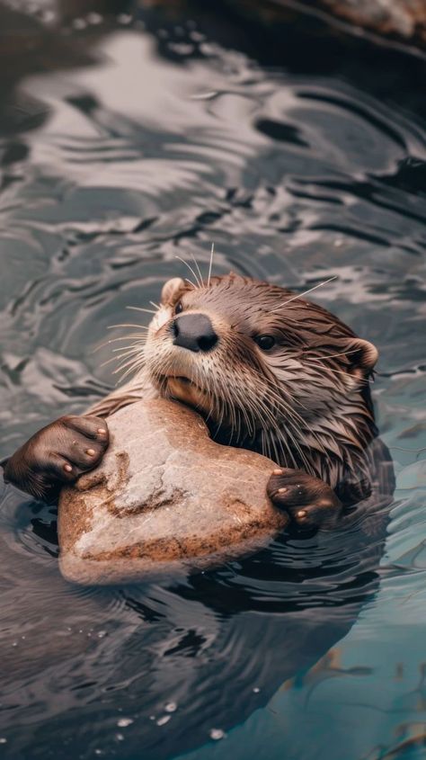 Cute Otter Pictures, Otter Lockscreen, Sea Otter Wallpaper Iphone, Sea Otter Aesthetic, Otters In Water, Cute Otter Wallpaper, Otter Wallpapers, Animals In Water, Otter Sleeping