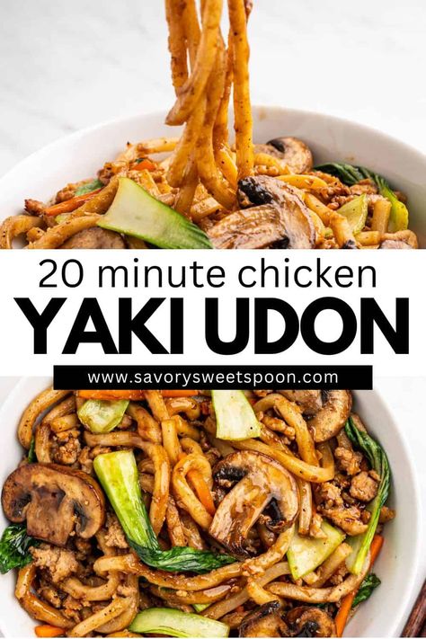 Yaki udon with ground chicken and veggies is a quick and delicious stir-fried noodle dish featuring tender udon noodles, savory ground chicken, and fresh vegetables, ready in just 20 minutes! Peanut Chicken Udon Noodles, Ground Chicken Rice Noodles, Ground Turkey Udon Noodles, Udon Chicken Stir Fry, Yaki Udon Chicken, Chicken Udon Stir Fry, Ground Chicken Lo Mein, Chicken Udon Noodle Recipe Stir Fry, Chicken Udon Noodle Recipe