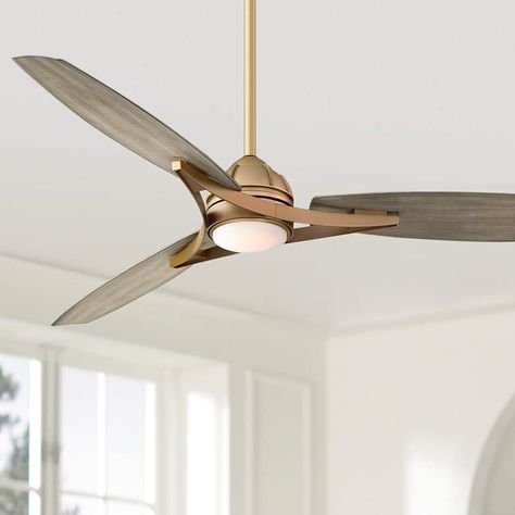 65" Minka Aire Molino Soft Brass Wet Location LED Smart Fan - #617P0 | Lamps Plus Pool And Pool House Ideas, Living Room Ceiling Fan, Large Ceiling Fans, House Lighting, Contemporary Ceiling Fans, Minka Aire, Outdoor Ceiling, Lodge Style, Primary Bedroom