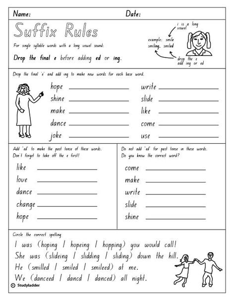 Suffix Rule: Drop the final 'e' before adding 'ing' or 'ed' - Click to download. Sounds Of Ed, Grade 5 Language Arts, Teaching Suffixes, Rules Of Exponents, Suffix Ed, Doubling Rule, Suffix Activities, Punctuation Activities, Syllable Rules