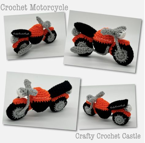 Crochet Motorcycle, Crochet Dinosaur Pattern Free, Crochet Dinosaur Patterns, Red Heart Super Saver Yarn, Yarn Project, Modes Of Transport, Crochet Dinosaur, Crochet Keychain Pattern, Scrap Yarn