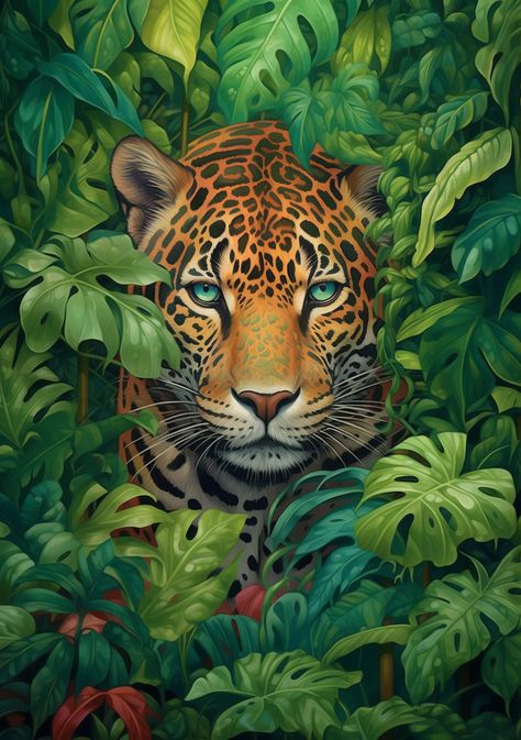 Tiger In The Jungle, Jungle Art, In The Jungle, Cats Art, Big Cats, Animal Paintings, Digital Image, Tigers, Animal Art