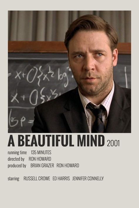 A Beautiful Mind Movie Poster, A Beautiful Mind Poster, A Beautiful Mind Movie, Mind Movie, A Beautiful Mind, Classic Films Posters, Polaroid Posters, Movie To Watch List, Iconic Movie Posters