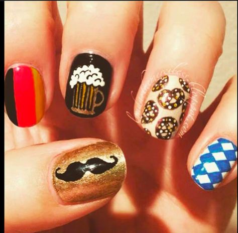 Oktoberfest Nails Art, German Nails Designs, Octoberfest Nails, Oktoberfest Nails, German Nails, Map Nails, Step By Step Nail Art, 2017 Nails, Nails Art Tutorial