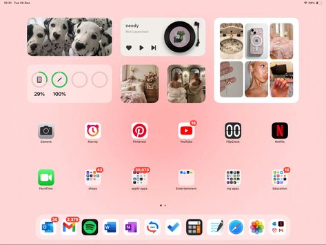 Ipad Widget Inspiration, Ipad Wallpaper With Widgets, Ipad Homescreen Ideas Aesthetic Neutral, Pink Aesthetic Ipad Setup, Ipad Home Screen Layout Pink, Pink Ipad Aesthetic Layout, Tablet Widget Ideas, Ipad Wallpaper Widgets, Ipad Widget Layout