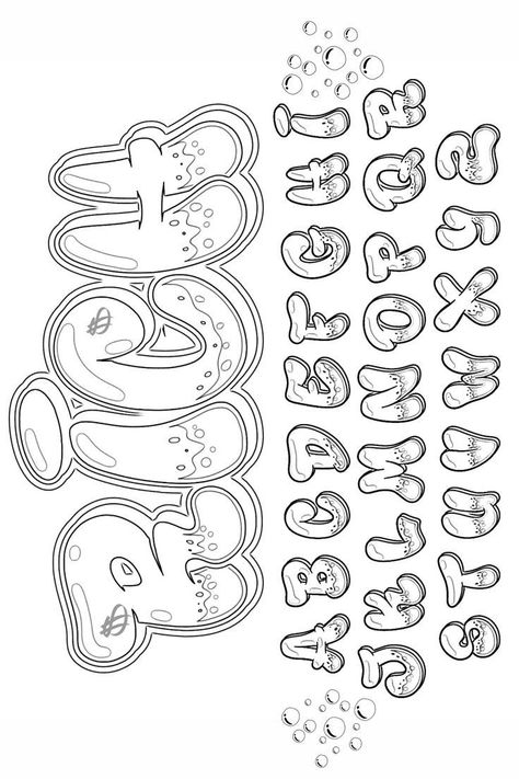 Cool Fonts Alphabet Graffiti, Graphitti Letters Fonts, Graffiti Numbers, Cool Fonts Alphabet, Graffiti Coloring, Graffiti Fonts, Hand Lettering Alphabet Fonts, Alfabet Font, Graffiti Lettering Alphabet