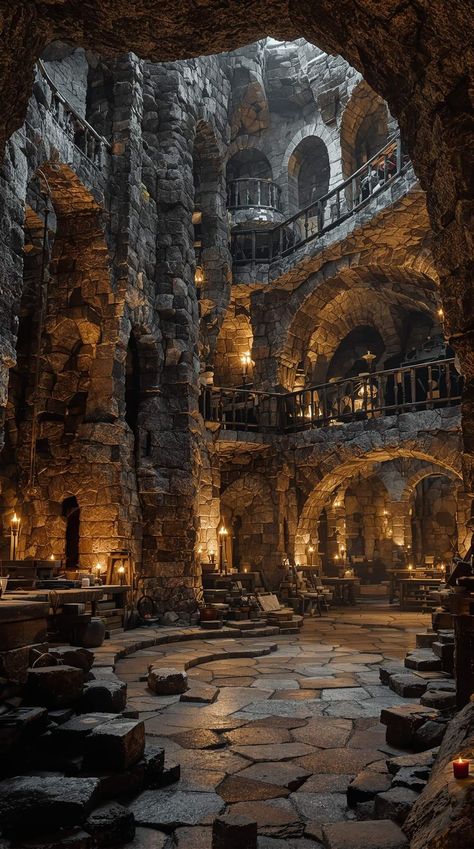 Castle In A Cave, Slavic Castle, Fantasy Building Interior, Swordsman Aesthetic, Modern Castle Interior, Medieval Castle Concept Art, Medieval Barracks, Castle Archway, Castle Interior Medieval